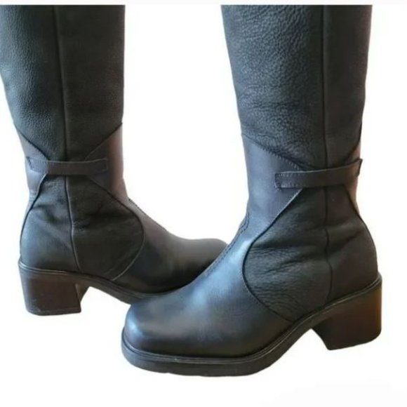 Anfibio Tall Knee-High Square Toe Leather Black Boots Size 8. - Picture 6 of 13